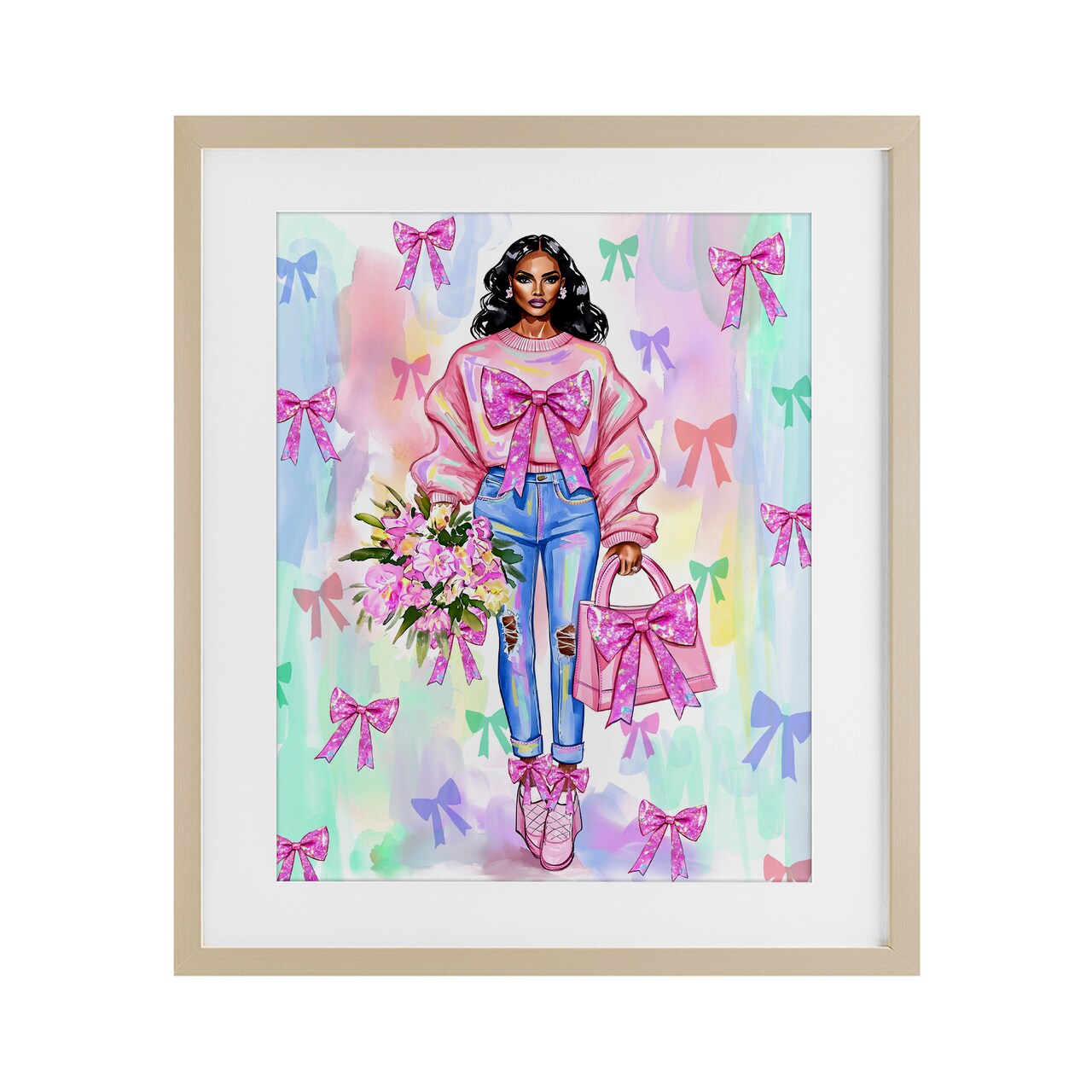 Stupell Industries Trendy Ribbon Fashion Framed Print Under Glass, design by Jess Stempel